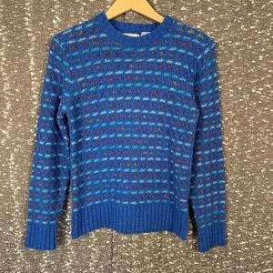 Vintage Geometric Knit Blue Retro Pullover Sweater Women's Medium